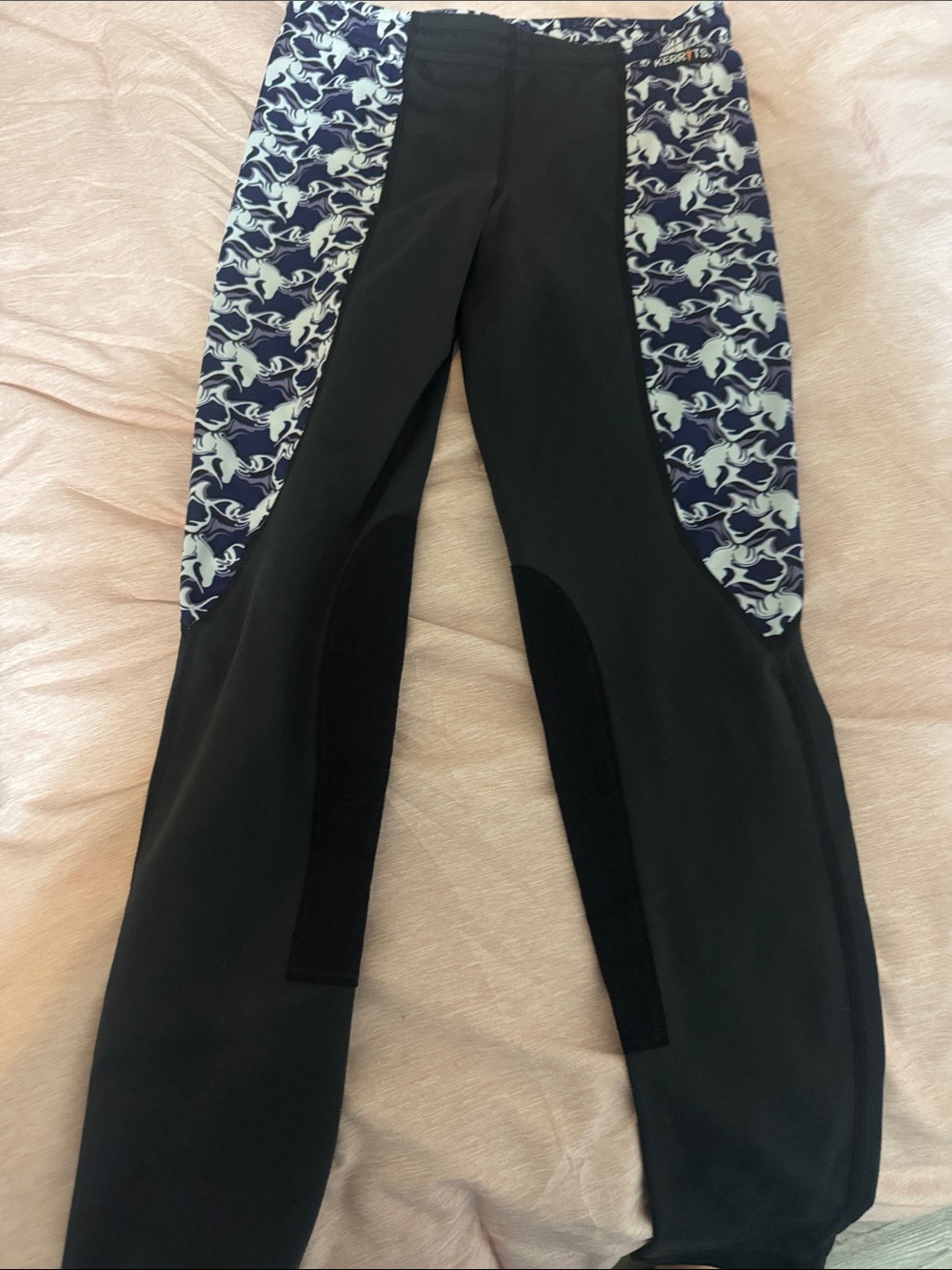 Kerrits Black Riding Tights with Navy & White Panel Print